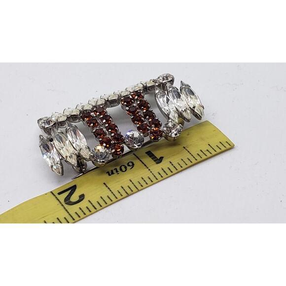Vintage Rhinestone Brooch Shoulder Pin Clear & Topaz Silver Toned Abstract - Picture 8 of 15